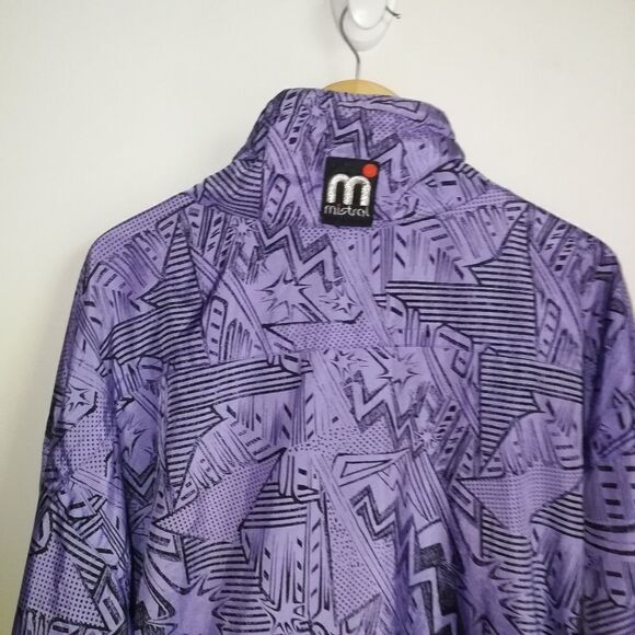 VINTAGE MISTRAL Purple & Black Abstract Comic Oversized Rain Coat Size Large - Picture 11 of 16